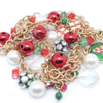 Christmas Baubles & Beads Gold Tone Holiday Necklace