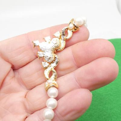 Pearl & Rhinestone Gold Tone Necklace