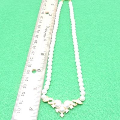 Pearl & Rhinestone Gold Tone Necklace