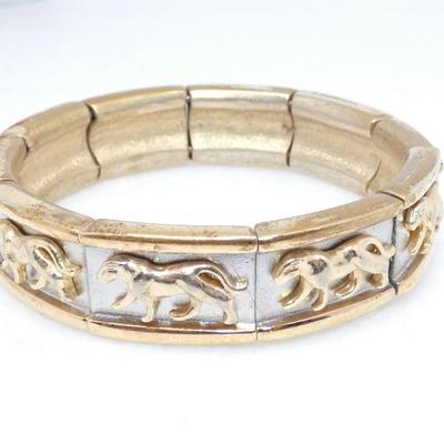 Gold & Silver Tone Leopard Bangle Bracelet