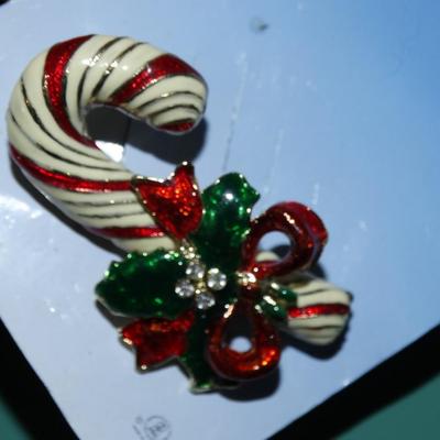 Vintage Candy Cane & Ribbon Christmas Pin