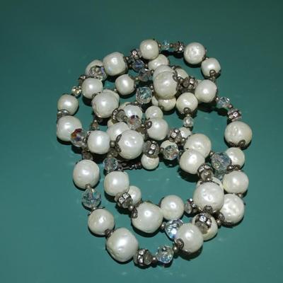 MCM white beaded necklace, layered necklace
