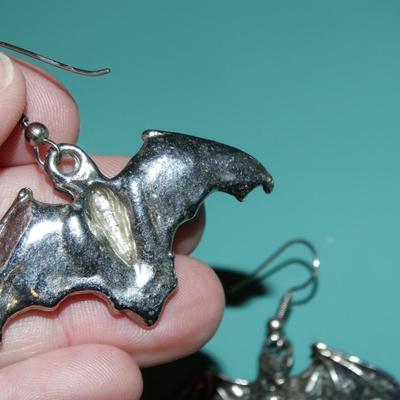 Halloween Batty Earrings, Silver Tone