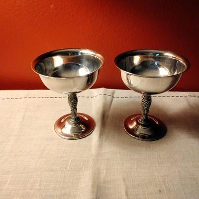 2 Wm Rogers Silver Champagne Goblets, Vintage Silver Floral Barware, New Years Eve Wedding Toasting Stemware