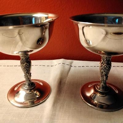 2 Wm Rogers Silver Champagne Goblets, Vintage Silver Floral Barware, New Years Eve Wedding Toasting Stemware