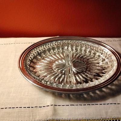 Oneida Silver Plate with Divided Glass Insert Tray Vintage 1960s