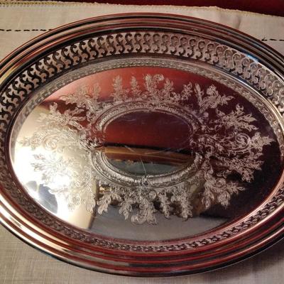 Oneida Silver Plate with Divided Glass Insert Tray Vintage 1960s