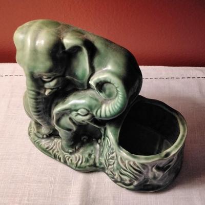 Vintage Ceramic Elephant and Baby Planter
