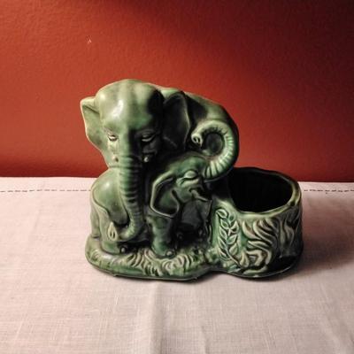 Vintage Ceramic Elephant and Baby Planter