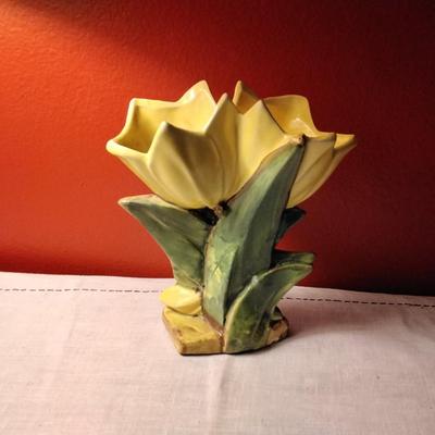 Vintage McCoy Pottery Yellow Double Tulip Flower Vase Planter