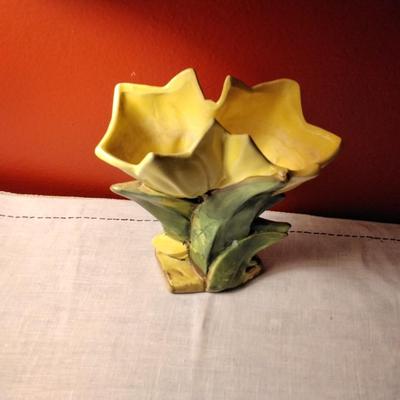 Vintage McCoy Pottery Yellow Double Tulip Flower Vase Planter