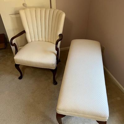 White Fabric French Provincial Style-Like Chair & Bench Duo Set (GR2-MK)