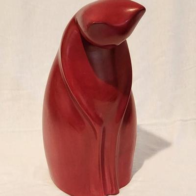 Large, abstract heavy carved red stone cat - Kenya
