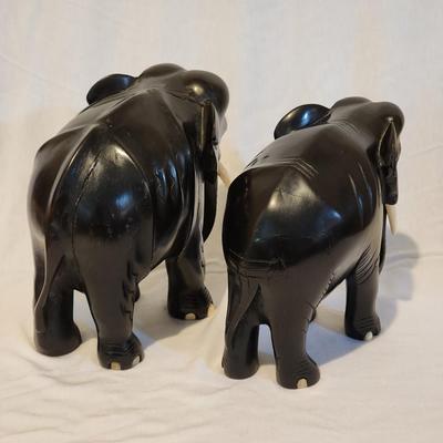 Pair of hand carved ebony wood elephants
