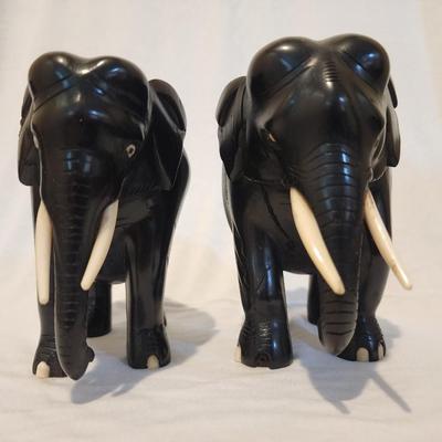 Pair of hand carved ebony wood elephants