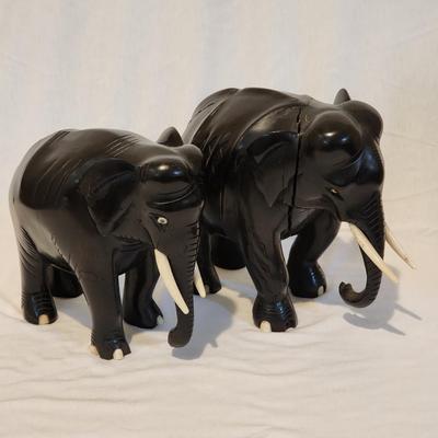 Pair of hand carved ebony wood elephants