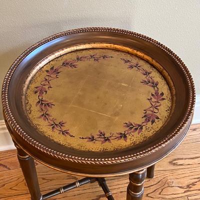 Decorative Glass Top Circular Wood Side Table
