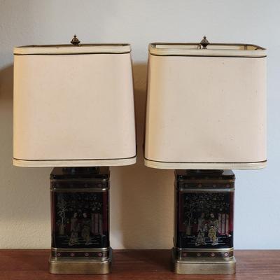 Pair of Vintage Chinese Tea Tin Lamps