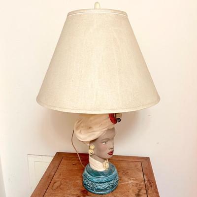 LOT 5 Vintage Ceramic Lady Head Table Lamp Turbin Linen Shade 29" tall