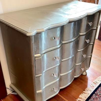 LOT 6 Chest of 5 Drawers Metal Covered w/Glass Knobs Serpentine Front