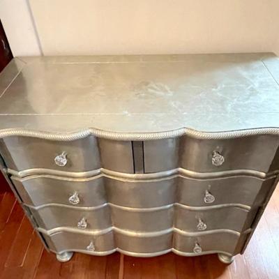 LOT 6 Chest of 5 Drawers Metal Covered w/Glass Knobs Serpentine Front