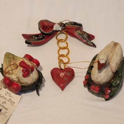 Lot of 3 Vintage 1989 House of Hatten 12 Days of Christmas Ornaments