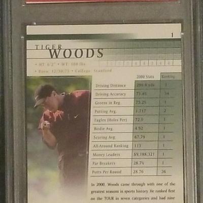 2001 Upper Deck Golf # 1 Tiger Woods Rookie Graded 8 NM - MINT