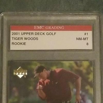 2001 Upper Deck Golf # 1 Tiger Woods Rookie Graded 8 NM - MINT