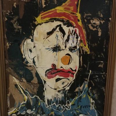 Original Oil Signed of Clown on Paper