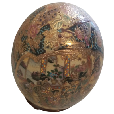 Chinese Satsuma Porcelain Egg with Stand