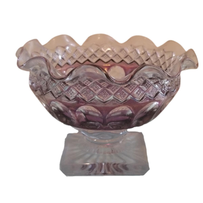Purple to Clear Cut Glass Footed Dessert Bowl