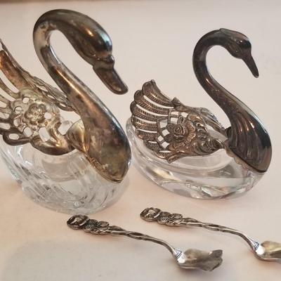 Italian Swan Salt and Pepper w/ Movable Wings and Spoons