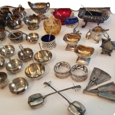 Large Open Salts Containers Lot of 70 pcs ~ Sterling Silver ~ W/ Book