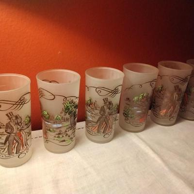 Vintage 1950s Currier & Ives Frosted Tall Tumbler Glass set of 6