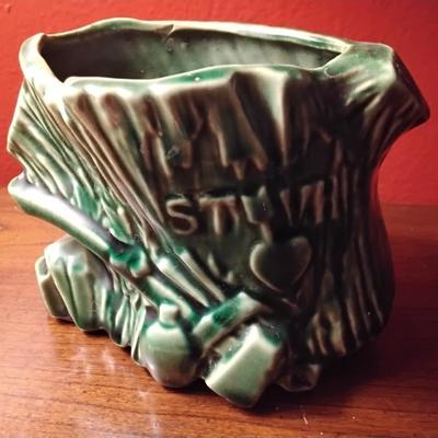 RARE Vintage McCoy Tree Stump Planter in Love Carve Initials in Tree