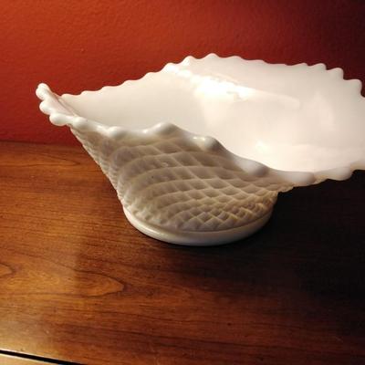 Vintage Anchor Hocking Milk Glass Hobnail Fruit Bowl - Made in the USA - 1950â€™s