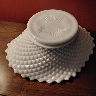 Vintage Anchor Hocking Milk Glass Hobnail Fruit Bowl - Made in the USA - 1950â€™s