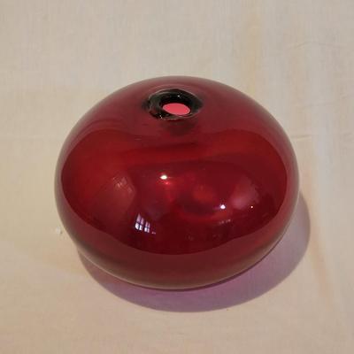 Ruby cranberry red blown art glass vase 5