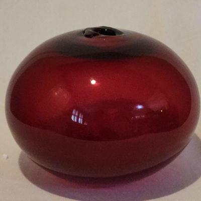 Ruby cranberry red blown art glass vase 5