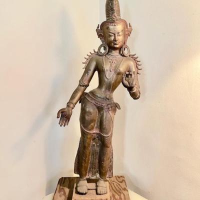 LOT 13  Hindu Goddess Tara Metal Figure Mounted on Wood Block 29