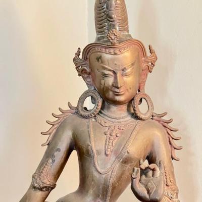 LOT 13  Hindu Goddess Tara Metal Figure Mounted on Wood Block 29