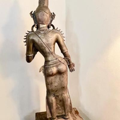 LOT 13  Hindu Goddess Tara Metal Figure Mounted on Wood Block 29"