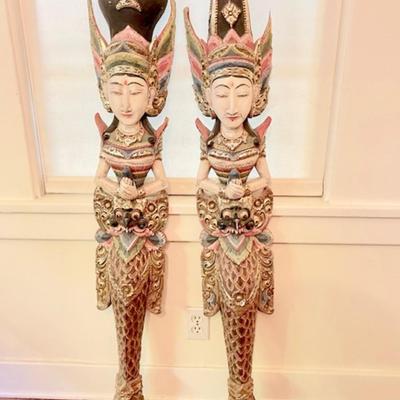 LOT 14 Balinese Deities Figures Mermaid & Merman One Sided 51" tall