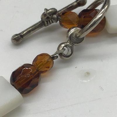 Vintage Tigers Eye Mother of pearl turquoise Amber Glass vintage necklace