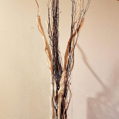 Tall Glass Floor Vase with curly sticks