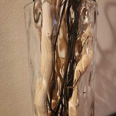 Tall Glass Floor Vase with curly sticks