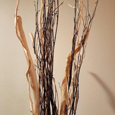 Tall Glass Floor Vase with curly sticks