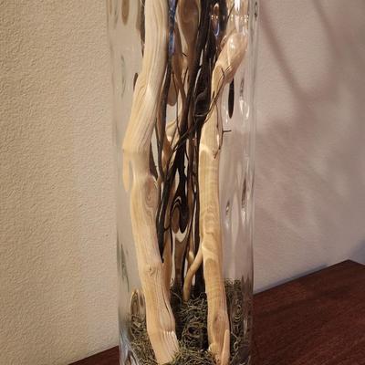 Tall Glass Floor Vase with curly sticks
