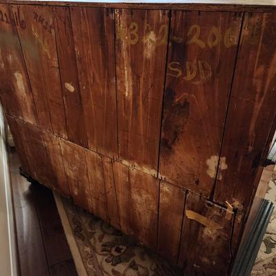 Vintage Reclaimed Wood Burl Veneer Secretary Desk