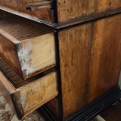 Vintage Reclaimed Wood Burl Veneer Secretary Desk